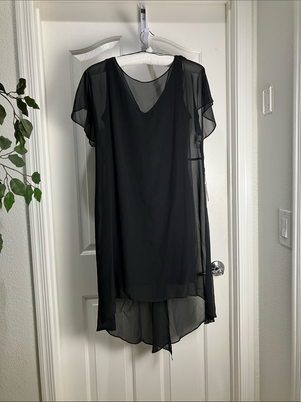 Adrianna Papell Chiffon Overlay Draped Dress, M, Black
